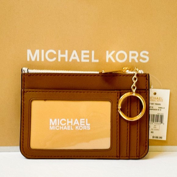 Michael Kors Jet Set Travel Small Coin Pouch ID Key Holder Wallet MK Vanilla - Picture 2 of 11